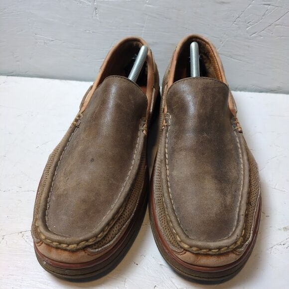 Tommy Bahama Mens 11.5 Olive Brown Suede Leather Loafers Slip On Shoes - Picture 3 of 10
